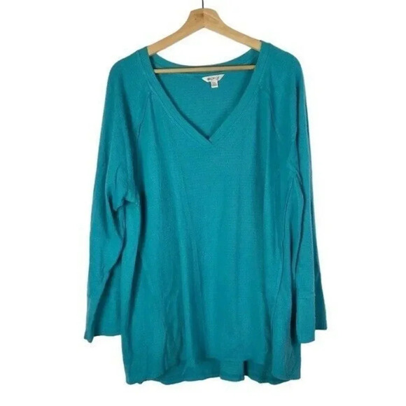 Wildfox Haley Ribbed V-Neck Teal Blue Brushed Knit Long Sleeve T-Shirt XXL - Picture 2 of 4
